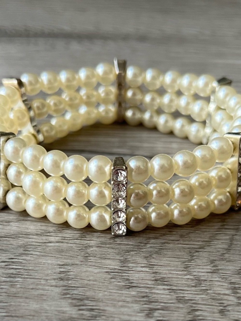 Pearl Multi-Row Stretch Bracelet with Crystal Accents - Ivory